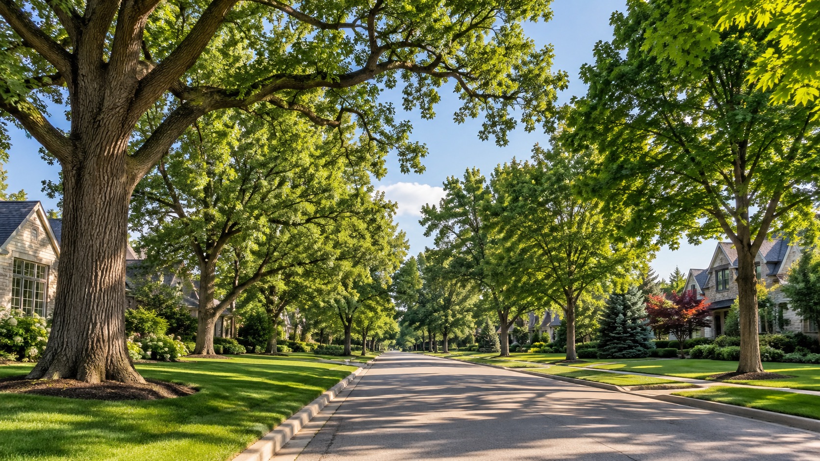 Illustrative view of mature trees along a residential street
